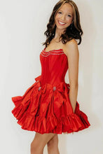 Load image into Gallery viewer, Princess A Line Strapless Red Corset Homecoming Dress with Bowknot