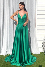 Load image into Gallery viewer, Simple A Line Spaghetti Straps Green Long Prom Dress with Split Front