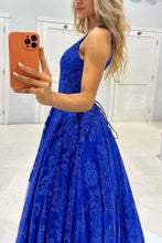 Load image into Gallery viewer, Gorgeous A Line Spaghetti Straps Royal Blue Long Prom Dress with Appliques
