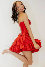 Load image into Gallery viewer, Princess A Line Strapless Red Corset Homecoming Dress with Bowknot