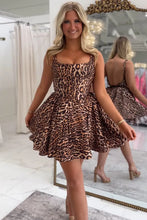 Load image into Gallery viewer, New A Line Square Neck Leopard Print Brown Short Homecoming Dress with Open Back