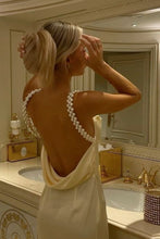 Load image into Gallery viewer, Charming Sheath Spaghetti Straps Yellow Long Party Dress with Pearl