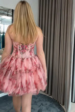 Load image into Gallery viewer, Beautiful A Line Spaghetti Straps Pink Foral Printed Short Homecoming Dress