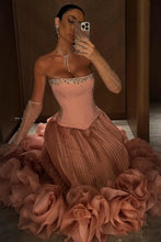 Load image into Gallery viewer, Princess A Line Strapless Pink Corset Long Formal Dress with Beading