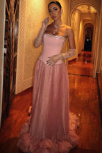 Load image into Gallery viewer, Princess A Line Strapless Pink Corset Long Formal Dress with Beading