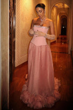 Load image into Gallery viewer, Princess A Line Strapless Pink Corset Long Formal Dress with Beading