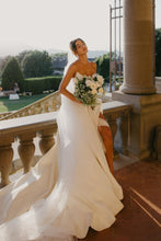 Load image into Gallery viewer, Charming A Line Strapless White Satin Long Wedding Dress with Slit