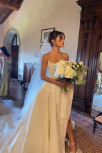 Load image into Gallery viewer, Charming A Line Strapless White Satin Long Wedding Dress with Slit