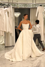 Load image into Gallery viewer, Charming A Line Strapless White Satin Long Wedding Dress with Slit