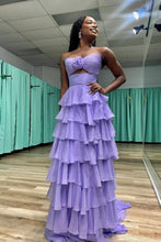 Load image into Gallery viewer, Cute Royal Blue A-Line Strapless Long Tiered Prom Dress with Slit