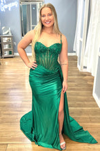 Load image into Gallery viewer, Stunning Mermaid Spaghetti Straps Long Glitter Prom Dress with High Slit