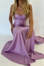 Load image into Gallery viewer, Simple Sheath Spaghetti Straps Pink Long Party Dress with Split Front