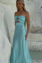 Load image into Gallery viewer, Simple Sheath Sweetheart Blue Long Prom Dress with Keyhole