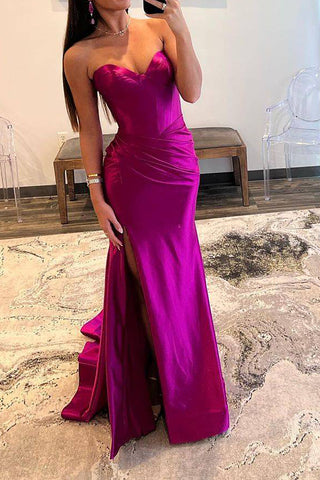Stylish Sheath Sweetheart Purple Long Prom Dress with Split Front