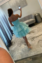 Load image into Gallery viewer, Pretty A Line Sweetheart Blue Corset Homecoming Dress with Beading Ruffles