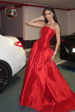 Load image into Gallery viewer, Princess A Line Strapless Red Long Party Dress with Ruffles