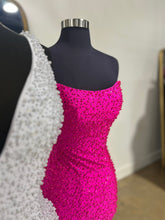 Load image into Gallery viewer, Trendy Sheath V Neck Fuchsia Short Homecoming Dress with Pearls