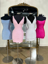 Load image into Gallery viewer, Trendy Sheath V Neck Fuchsia Short Homecoming Dress with Pearls