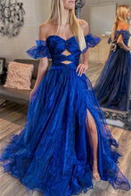 Load image into Gallery viewer, Trendy A Line Off the Shoulder Royal Blue Long Prom Dress with Keyhole