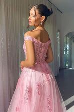 Load image into Gallery viewer, Charming A Line Off the Shoulder Pink Long Prom Dress with Appliques