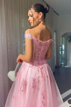 Load image into Gallery viewer, Charming A Line Off the Shoulder Pink Long Prom Dress with Appliques