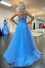 Load image into Gallery viewer, Charming A Line One Shoulder Blue Long Prom Dress with Appliques
