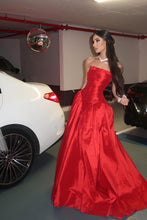 Load image into Gallery viewer, Princess A Line Strapless Red Long Party Dress with Ruffles