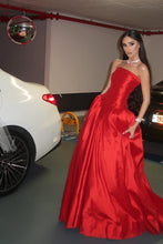 Load image into Gallery viewer, Princess A Line Strapless Red Long Party Dress with Ruffles