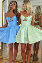 Load image into Gallery viewer, Stylish A Line Spaghetti Straps Blue/Light Green Short Homecoming Dress with Keyhole
