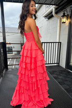 Load image into Gallery viewer, Cute A-Line Sweetheart Zipper Back Tiered Chiffon Prom Dress With Slit
