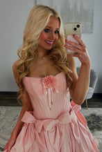 Load image into Gallery viewer, Cute A Line Strapless Pink Short Homecoming Dress with Bowknot Flowers