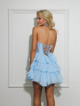 Load image into Gallery viewer, Cute A Line Strapless Yellow Corset Homecoming Dress with Ruffles Beading