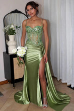 Load image into Gallery viewer, Stunning Mermaid Spaghetti Straps Long Glitter Prom Dress with High Slit