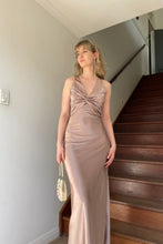 Load image into Gallery viewer, Trendy Sheath Halter Neck Purple Long Party Dress with Open Back Bowknot