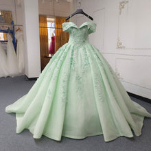 Load image into Gallery viewer, Princess A Line Off the Shoulder Green Ball Gown Quinceanera Dress with Beading Appliques