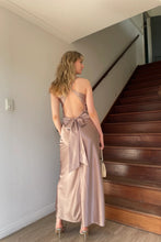 Load image into Gallery viewer, Trendy Sheath Halter Neck Purple Long Party Dress with Open Back Bowknot