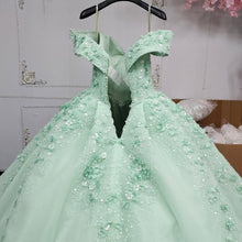 Load image into Gallery viewer, Princess A Line Off the Shoulder Green Ball Gown Quinceanera Dress with Beading Appliques