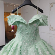 Load image into Gallery viewer, Princess A Line Off the Shoulder Green Ball Gown Quinceanera Dress with Beading Appliques