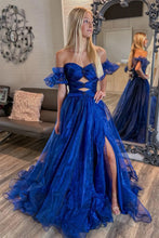 Load image into Gallery viewer, Trendy A Line Off the Shoulder Royal Blue Long Prom Dress with Keyhole