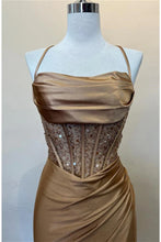 Load image into Gallery viewer, Trendy Mermaid Spaghetti Straps Green Corset Prom Dress with Split Front