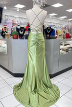 Load image into Gallery viewer, Hot Mermaid Spaghetti Straps Green Long Prom Dress with Criss Cross Back