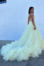 Load image into Gallery viewer, Stylish A Line Sweetheart Yellow Corset Prom Dress with Appliques Ruffles