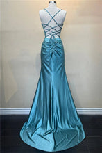 Load image into Gallery viewer, Hot Mermaid Spaghetti Straps Green Long Prom Dress with Criss Cross Back