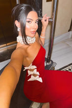 Load image into Gallery viewer, Sexy Sheath Strapless Red Long Party Dress with Bowknot