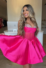 Load image into Gallery viewer, Princess A Line Sweetheart Fuchsia Corset Homecoming Dress with Beading