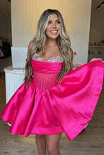 Load image into Gallery viewer, Princess A Line Sweetheart Fuchsia Corset Homecoming Dress with Beading