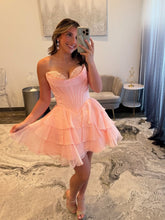 Load image into Gallery viewer, Cute A Line Sweetheart Lilac Corset Homecoming Dress with Ruffles Appliques