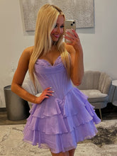 Load image into Gallery viewer, Cute A Line Sweetheart Lilac Corset Homecoming Dress with Ruffles Appliques