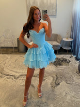 Load image into Gallery viewer, Cute A Line Sweetheart Lilac Corset Homecoming Dress with Ruffles Appliques