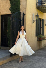 Load image into Gallery viewer, Simple A Line V Neck White Tea Length Party Dress with Corset